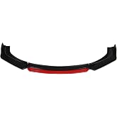 Silscvtt Universal Glossy Black Front Bumper Lip Spoiler Splitter 4 Pieces Kit Red Tongue