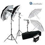 LimoStudio 600W Photography Triple Photo Umbrella Lighting Kit, Video, Umbrella Continuous Lighting Kit, CFL Photo Bulbs, Black/Silver & White Umbrella Reflector, Light Stand, Carrying Case, AGG2263