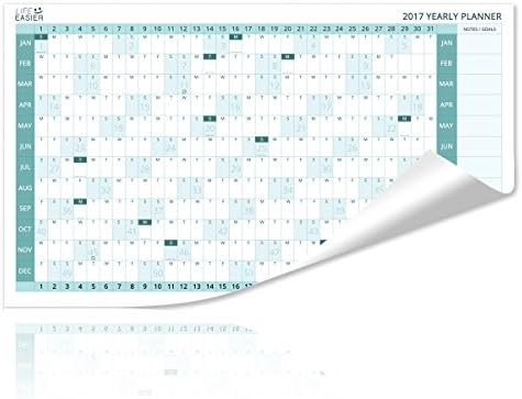 Wall Calendar 2017 Erasable &amp; Yearly Wall Organizer &amp; Monthly Calendar Flexible Yearly Appointment Planner Size 40" x 24" 12 Months Goals &amp; Notes Planner
