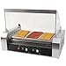 Safstar Commercial 18 Hot Dog 7 Non-Stick Roller Machine, Electric Hot Dog Sausage Grill Cooker Machine with Removable Stainless Steel Drip Tray & Glass Hood Cover, Countertop Hot Dog Roller Warmer