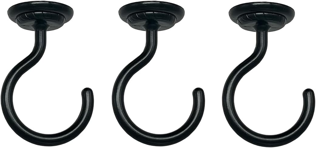 Outdoor Hanging Brackets - EVSTELUO 3 Sets Large Swag Ceiling Hooks Heavy Duty Swag Hook with Hardware for Hanging Plants Wind Chimes Light Fixtures Bed Netting etc. Ceiling Installation Cavity Wall Fixing (3 Sets Black)