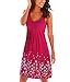 Women's Casual Loose Floral Mini Print Pleated Sleeveless Sundress A-Line Beach Dress Red