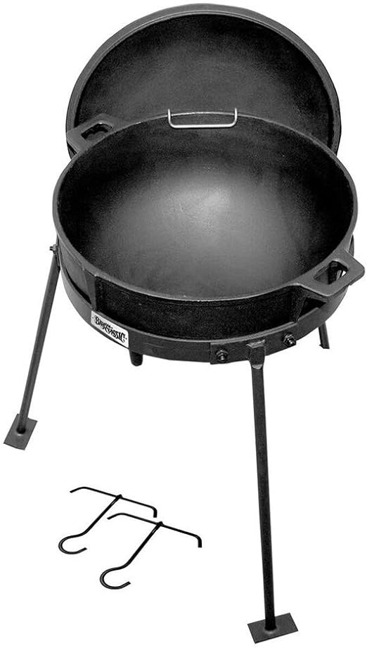 Bayou Classic 5 Gallon Cast Iron Jambalaya Pot, with Lid & Stand, Black