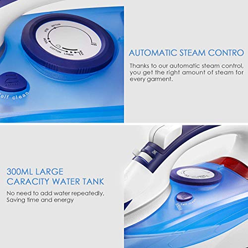 Deik Iron, Steam Iron, Anti-Calc Non-Stick Ceramic Soleplate Iron with Self-Cleaning Function, Variable Temperature, Steam Control, Steam Boost Control up to 25g / min, White/Blue