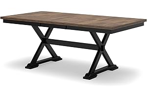 Signature Design by Ashley Wildenauer Dining Extension Table, Self-Storing Butterfly Leaf, Seats 8, Hardwood Solids, 40" W x 78" D x 30.13" H, Black & Dark Brown