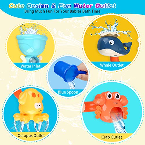 Bath Toys for Toddlers 1 2 3 4 5 Years Old Boys and Girls, Kids Bathtub Toy DIY Pipes with Spinning Gear Rotating Cute Waterfall Fun Water Spout for Baby Bath Time Birthday Gift Ideas Color Box