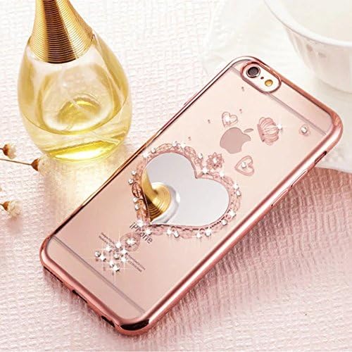 iPhone 6/6s Case, Naoho® New Fashion Soft TPU Clear Plating Mirror Diamond Case for iPhone 6/6s 4.7inch Transparent Silicon Cover,Anti-scratch Ultra Thin (Rose Gold color Love Shape_iphone 6/6s)