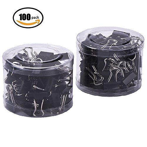 Vonpri 100Pcs Binder Clips Paper Clamp Black 1 inch (25 mm) Medium for Office Home Memo Notes File Organizer