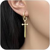Vintage Sword Dangle Small Hoop Earrings for Women Retro Dagger Drop Dangling Gothic Punk Knife Huggie Hoop Earrings Halloween Christmas Jewelry Gifts for Women Men