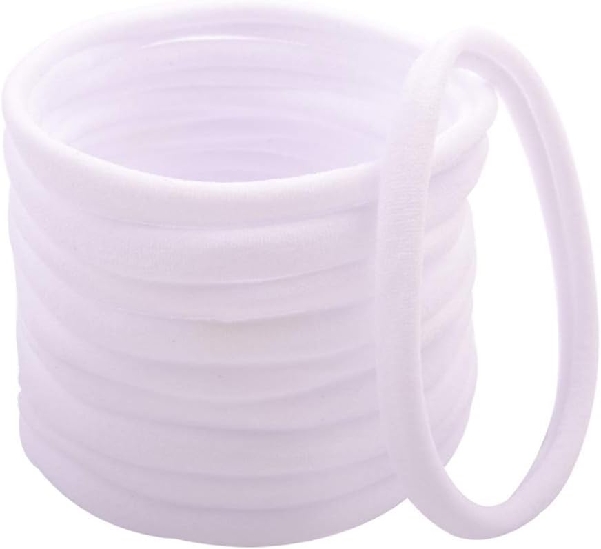 60pcs Nylon Elastic Band Baby Headbands Perfect for Sewing Crafts DIY Hair Bows (White-60pcs)