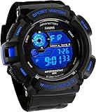 Fanmis Mens Military Multifunction Digital LED Watch Electronic Waterproof Alarm Quartz Sports Watch Blue