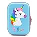 SOOCUTE Cute Unicorn Embossed Hardtop Pencil Case - Kids Large Colored Pen Holder Box With Compartments - Girls Cosmetic Pouch Bag Stationery Organizer (Light Blue)