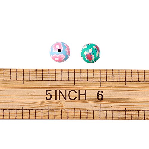 Kissitty 200-Piece Mixed Color Handmade Flower Pattern Polymer Clay Round Ball Beads 10mm for DIY Jewelry Making