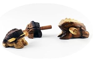Guiros Percussion Instruments Wooden Frog 3 Piece Set of 5 Inch, 4 Inch, 3Inch, Wooden Frog Musical Instrument (Bubble wrap t