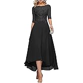 Lace Appliques Mother of The Bride Dress 3/4 Sleeves A line Tea Length Chiffon Formal Wedding Party Prom Gowns for Women
