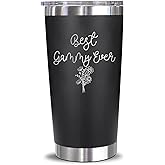 GreenStar Gifts Floral Gammy Mug - 20oz Stainless Steel Tumbler - Modern, Cylindrical, Mother's Day Gift - Engraved, Black