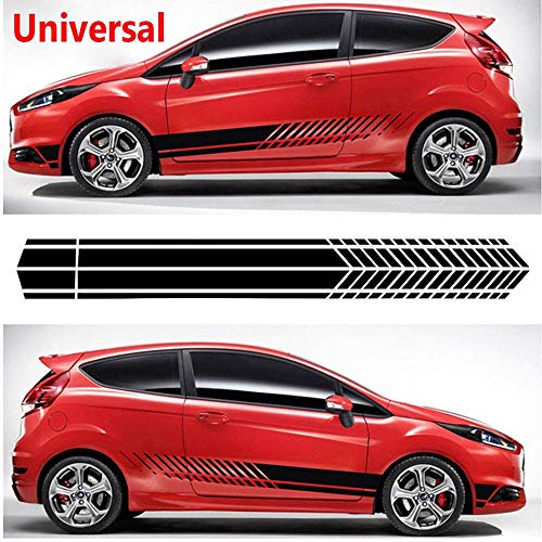 i-VIVIAN Universal Sports Racing Stripe Graphic Stickers and Decals for Truck Auto Car Body Side Door (Black)