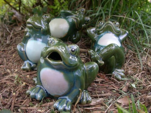 Set of 4 Porcelain Whimsical Frog Figurines Garden Statues Yard Decor