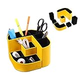 VPACK Magnet Desk Organizer - PU Leather Pencil Cup Holder - Office Supplies Desktop Stationery Gadgets Storage Box (Canary Yellow)