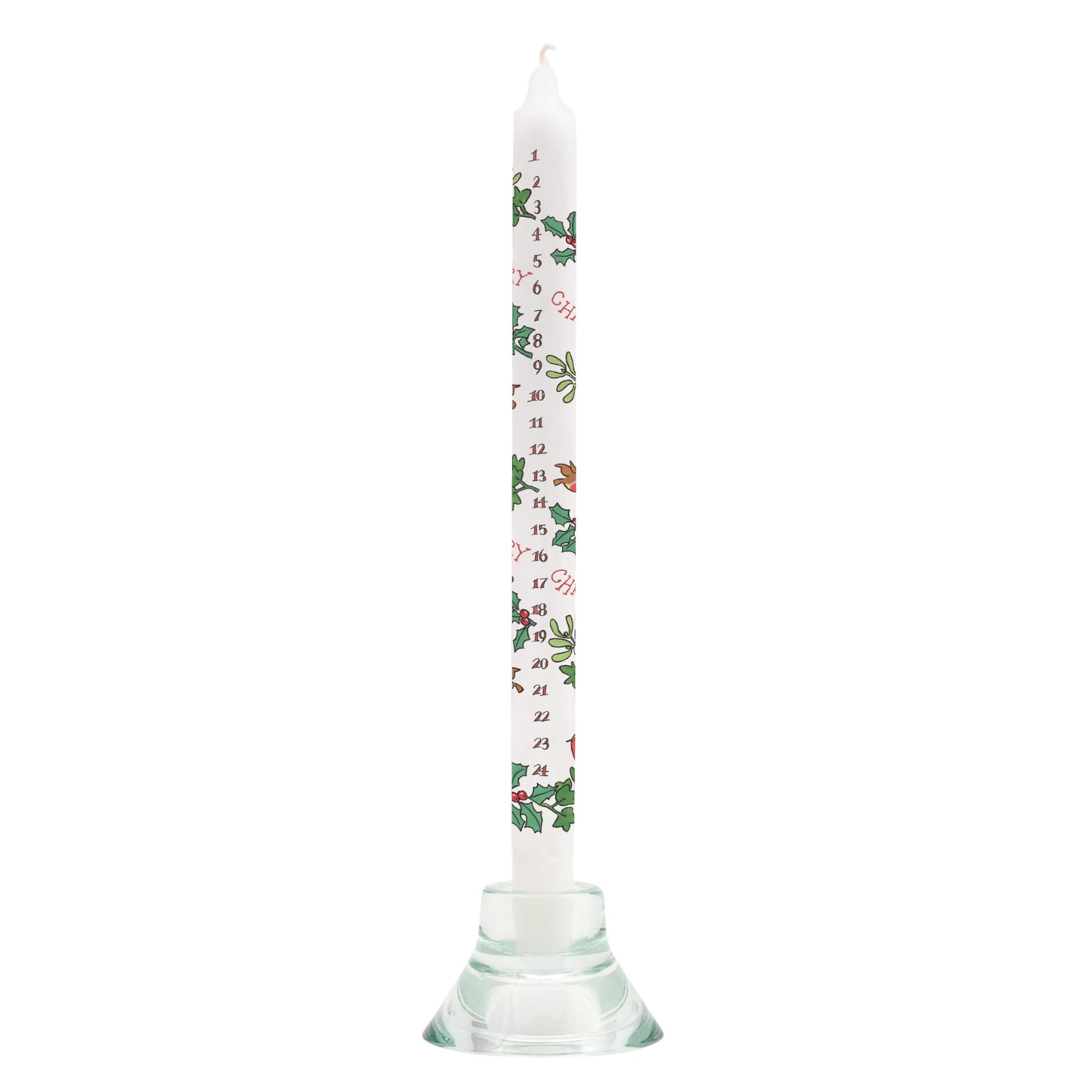 Alison Gardiner Holly and The Ivy Advent Taper Candle – Unscented Wax Christmas Countdown Candle, 10hr Burn Time, Festive Design, Handmade in England – Table Centrepiece