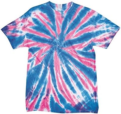 DYENOMITE APPAREL Unisex Adult Glow-in-The-Dark Tie Dye Cotton Shirt - Blue/Pink - Medium