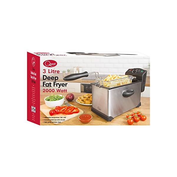 Quest 35140 3 Litre Stainless Steel Deep Fat Fryer / 130-190°C Adjustable Temperature / Lid Cover / Easy Clean Removable…