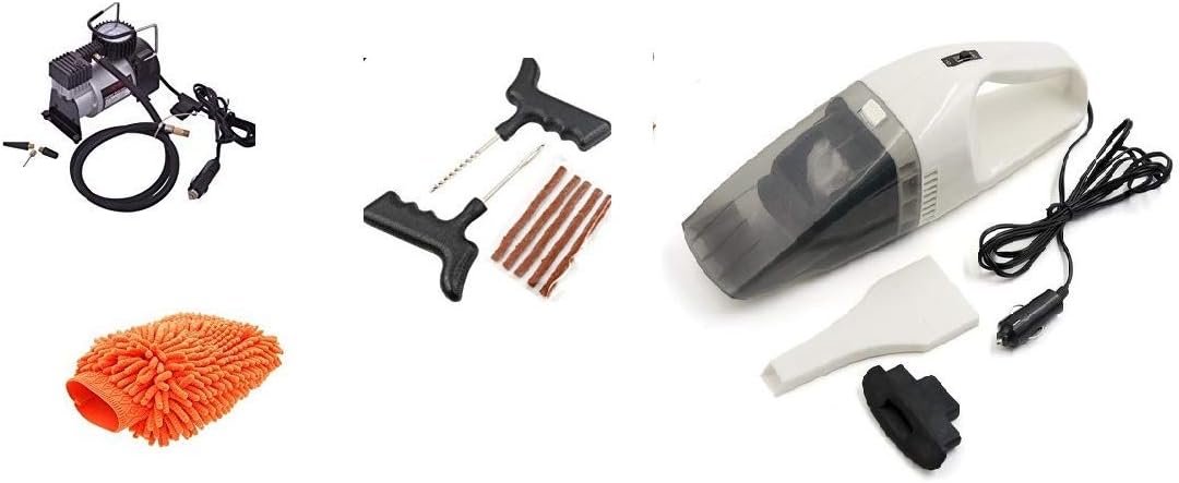 Vocado 4 in 1 Car Combo Kit Accessories Air Compressor + Black Vacuum Cleaner+ Puncture Repair Kit + Microfiber Glove for GM Hummer H2