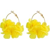 Boho Camellia Huggie Earrings Beach Large Colorful Flower Hoop Earrings Statement White Floral Hoop Earrings Elegant Jewelry for Women