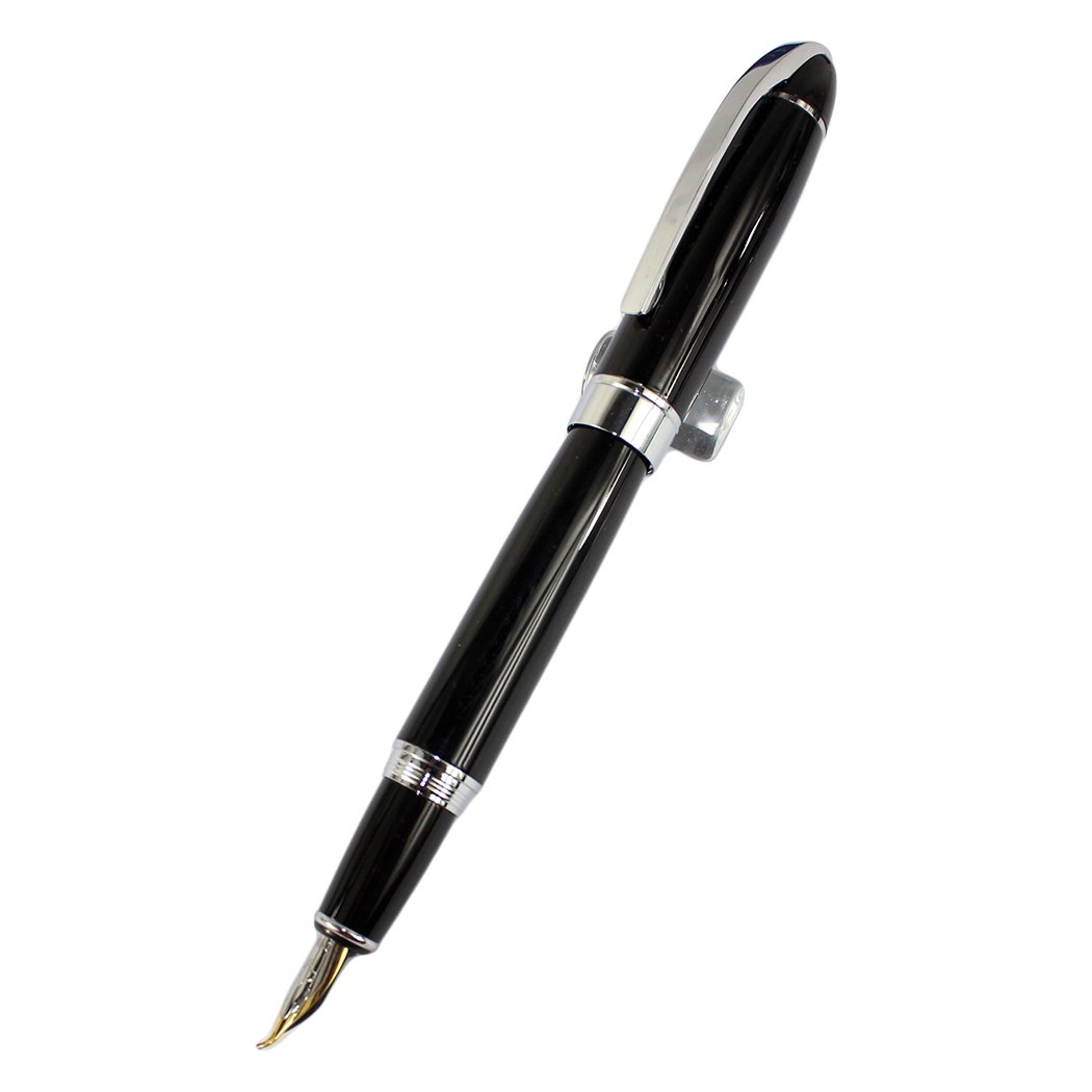 Gullor 517LD calligraphy pen (bent nib fountain pen) with silver clip - black