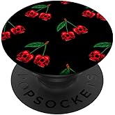 Cute Cherry Skull Pattern Scary Red Skulls Black Background PopSockets Adhesive PopGrip