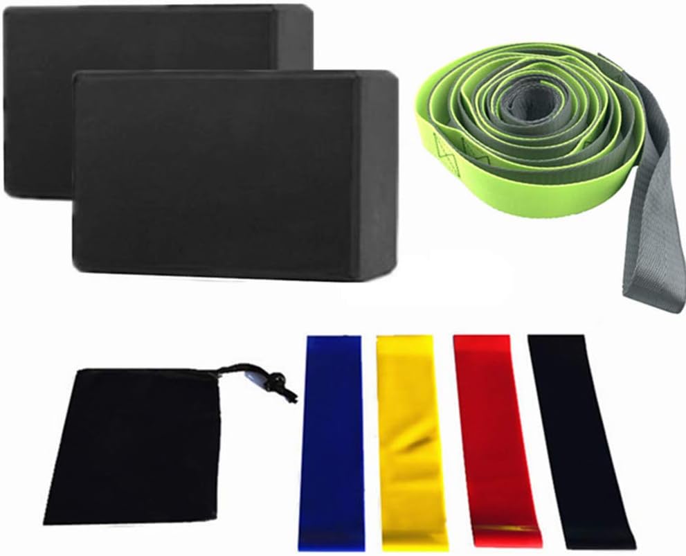 Salimdy 8-in-1 Yoga Set, 1 Yoga Strap, 2 EVA Foam Soft Non-Slip Yoga Blocks, 4 Resistance Bands with 1 Bags for Yoga, Pilates, Stretching and Toning Workouts