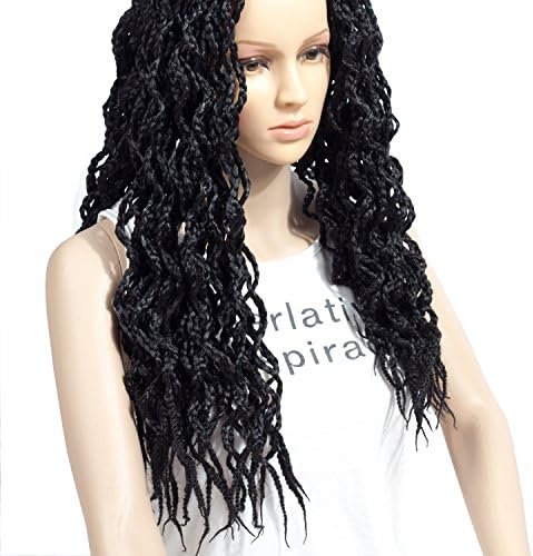 Ceedee 6 packs Curly Box Braids Crochet Hair Extensions Pre-made Box Braids Synthetic Fiber Faux Locs Goddess Locs Wavy Braiding Hair 24 Strands Crochet Hair (20 Inch, 1B#)