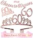 60th Birthday Decorations Party Supplies, 60th Birthday Tiara, 60th Satin Sash Damn I Make 60 Look Good, Glittery Cheers to 60 Years Banner, 60 Pink Rhinestone Brooch, 60th Queen Birthday(Pink)