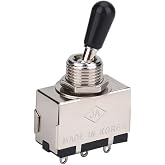 Guitar 3 Way Toggle Switch, Metal Enclosed 3 Way Selector Switch with Black Brass Tip Knob Replacement Part for Style Electric Guitar
