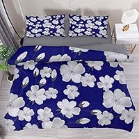 LvShen White Flowers California King Size 3 Pieces Printed Bedding Sets Bed Coverlet Duvet Cover Set with 1 Duvet Cover and 2 Pillow Cases Shams for Home Women Men
