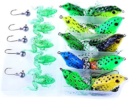 MELIP Fishing Lures Frog Fishing Lure Soft Plastic Bait Bass Tackle Jig Hook Rig 20pcs With Box