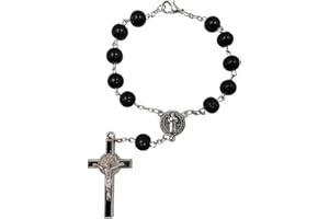 TALISMAN4U Saint Benedict Medal One Decade Catholic Rosary Black Prayer Beads with Cross Crucifix Holy Land Gift