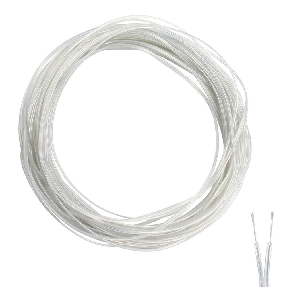 Syrvnto 20M Clear Electrical Wire 2 Core 12V Flat 28AWG Transparent PVC Mains Cable Copper Wire for Small Appliances LED Solar Lights Wall Lamps Doorbell
