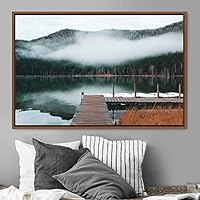 Framed Canvas Wall Art Calming Waters Aerial Cool Lake Landscape Multicolor Photography Realism Relax/Calm - 16x24 inches