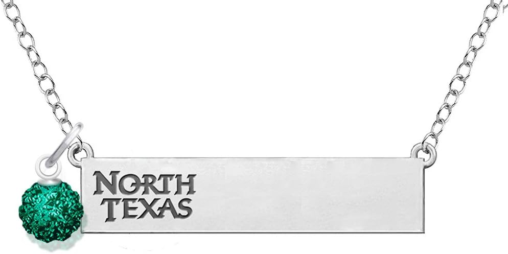 North Texas Mean Green Eagles Bar Necklace with Crystal Ball Accent