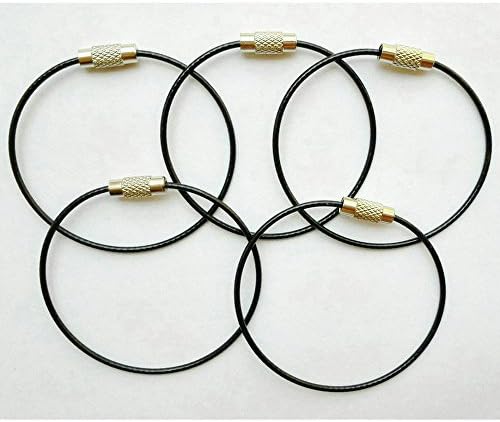 Stainless Steel Mantaring Cable Key Ring Waterproof - 5 Pack (Black)