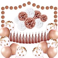 EpiqueOne Rose Gold Party Decorations Set: 36 Piece Party Supplies with 18" Balloons, Tissue Paper Pom Poms, Tassels and Garland Plus 10m Ribbon and Tassel Ties for Wedding, Bridal, and Baby Shower