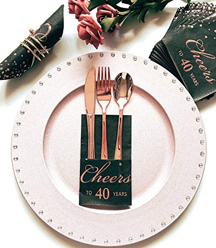 Rose-Gold-Foil-Cocktail-Napkins-with-Cheer-40-Years-Folded-5-x-5-Inches-Disposable-Party-Napkins-3-Ply-Paper-Beverage-Napkins-for-40th-Birthday-Decorations-Wedding-Anniversary-Retirement-Black