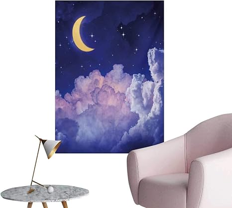 Amazon Anzhutwelve 月 廊下 屋内 リビングルーム クラウディスカイイラスト 夜の月と星 宇宙 プリント イエロー パープル 幅 X長さ28 カスタムポスター アートフレーム ポスター オンライン通販