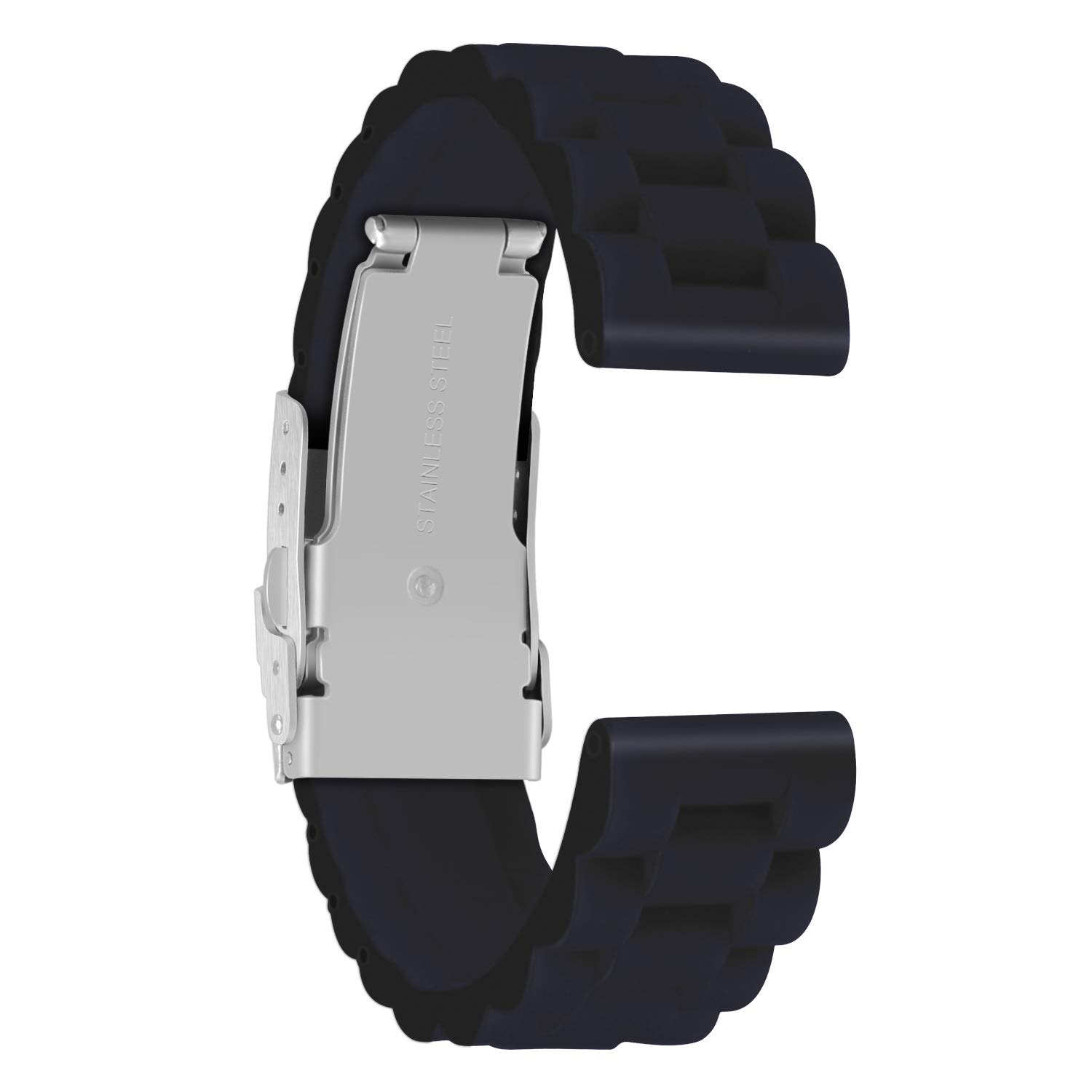 ULLCHRO Silicone Watch Strap Replacement Rubber Watch Band Waterproof Link Pattern - 16mm, 18mm, 20mm, 22mm, 24mm Watch Bracelet with Stainless Steel Deployment Buckle