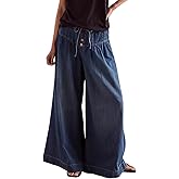 yoeasy Womens Wide Leg Jeans Elastic Drawstring Waisted Casual Loose Flare Denim Pants Baggy Boyfriend Jeans