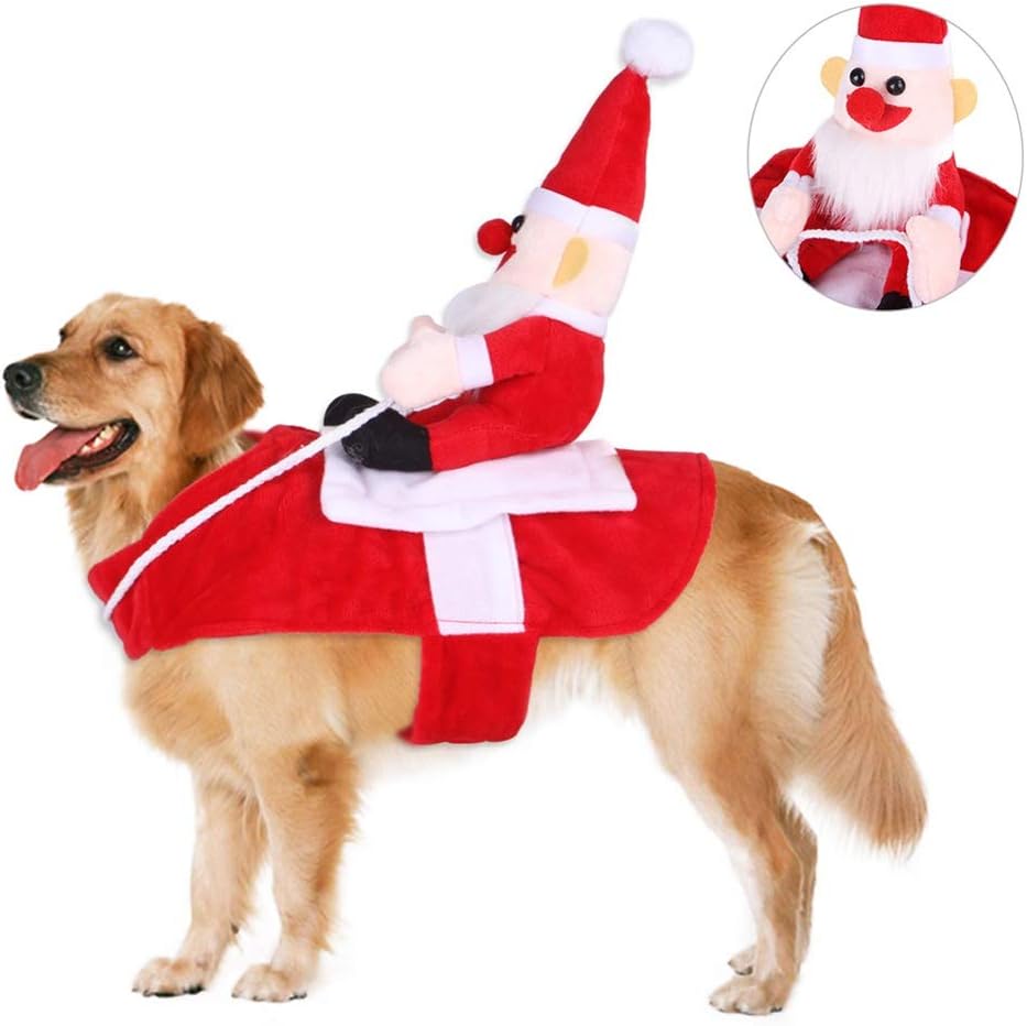 Wanyudz Dog Christmas Outfit, Xmas Costume Suit Running Santa Claus Riding on Pet Cat Dog Coat Clothes Jumper for Small Large Dogs Cats