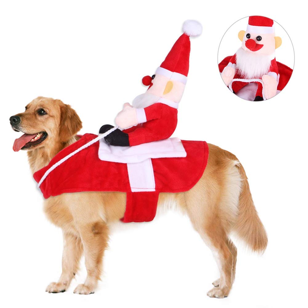 Wanyudz Dog Christmas Outfit, Xmas Costume Suit Running Santa Claus Riding on Pet Cat Dog Coat Clothes Jumper for Small Large Dogs Cats