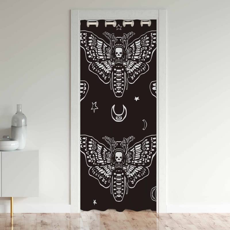 Moth Skull Boho Moon Star Sliding Closet Door Curtain 80 Inch Insulated Thermal Privacy Room Divider 30%-50% Blackout Curtain 1 Panel 132x203cm — image 1