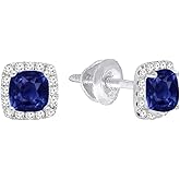 Dazzlingrock Collection Valentine's Day Gift 4mm Each Cushion Gemstone & Round White Diamond Halo Stud Earrings for Women in Solid Gold